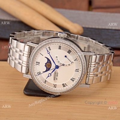 New Copy Breguet Classique Moonphase Stainless Steel Diamonds Watches For Sale
